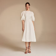 Rosamund | Balloon Sleeve Crew Neck Ladies Day Midi Dress