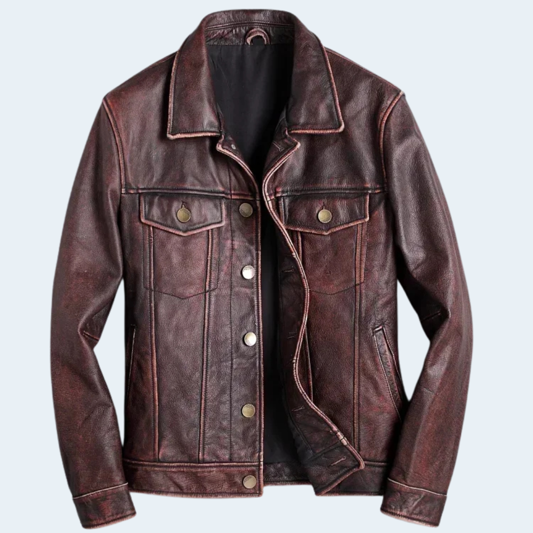 Biruvi | Men’s Barger Vintage Leather Jacket with Patina Finish