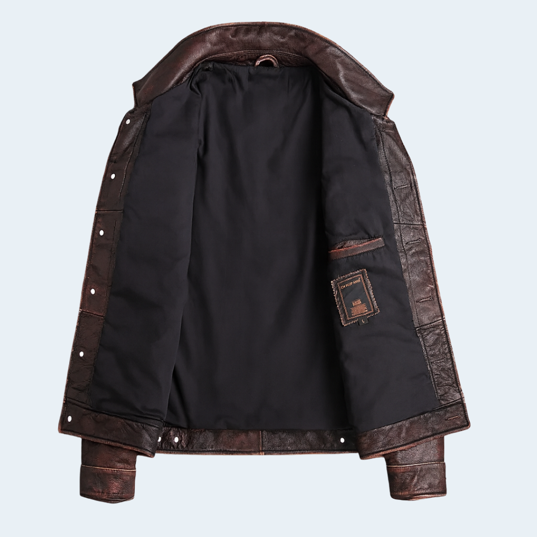 Biruvi | Men’s Barger Vintage Leather Jacket with Patina Finish