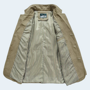 Brown jacket with striped lining on a white background