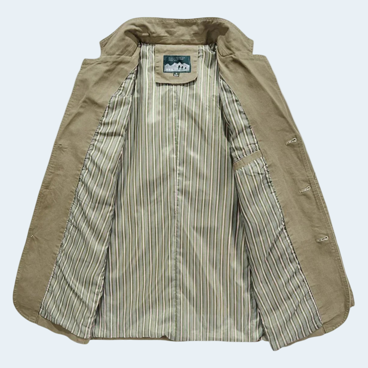 Brown jacket with striped lining on a white background
