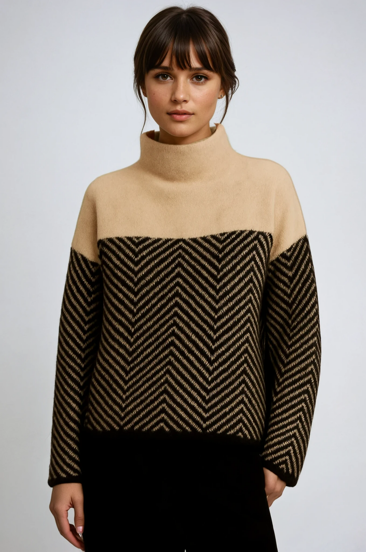 Biruvi | Women’s Chevron Turtleneck Sweater