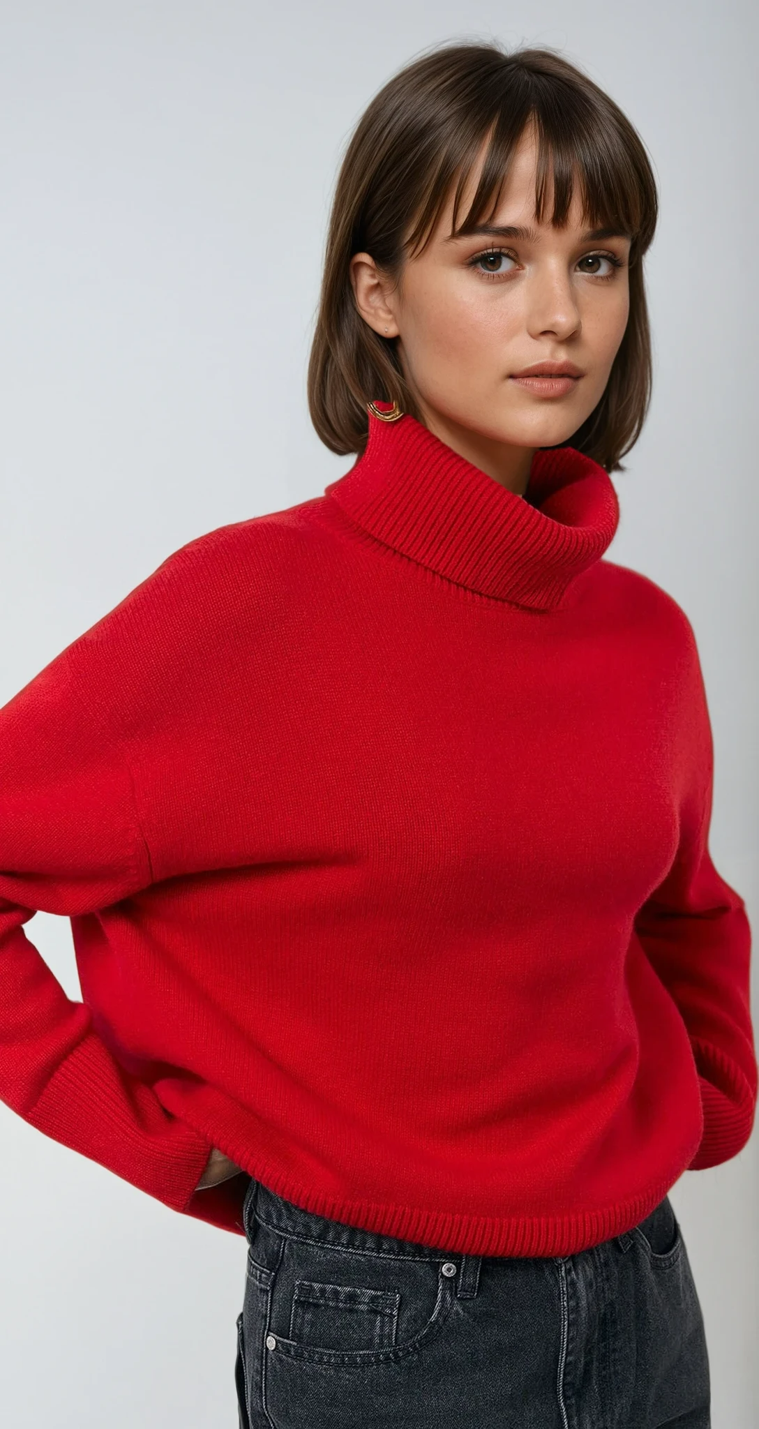 Biruvi | Women's Chic Red Turtleneck Knit Sweater