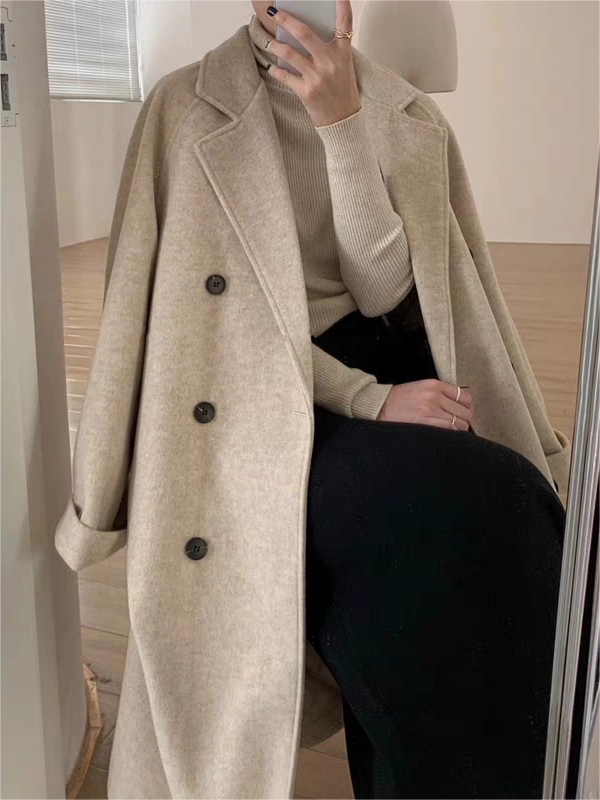 Biruvi | Women’s Classic Double-Breasted Long Coat