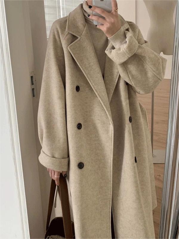 Biruvi | Women’s Classic Double-Breasted Long Coat