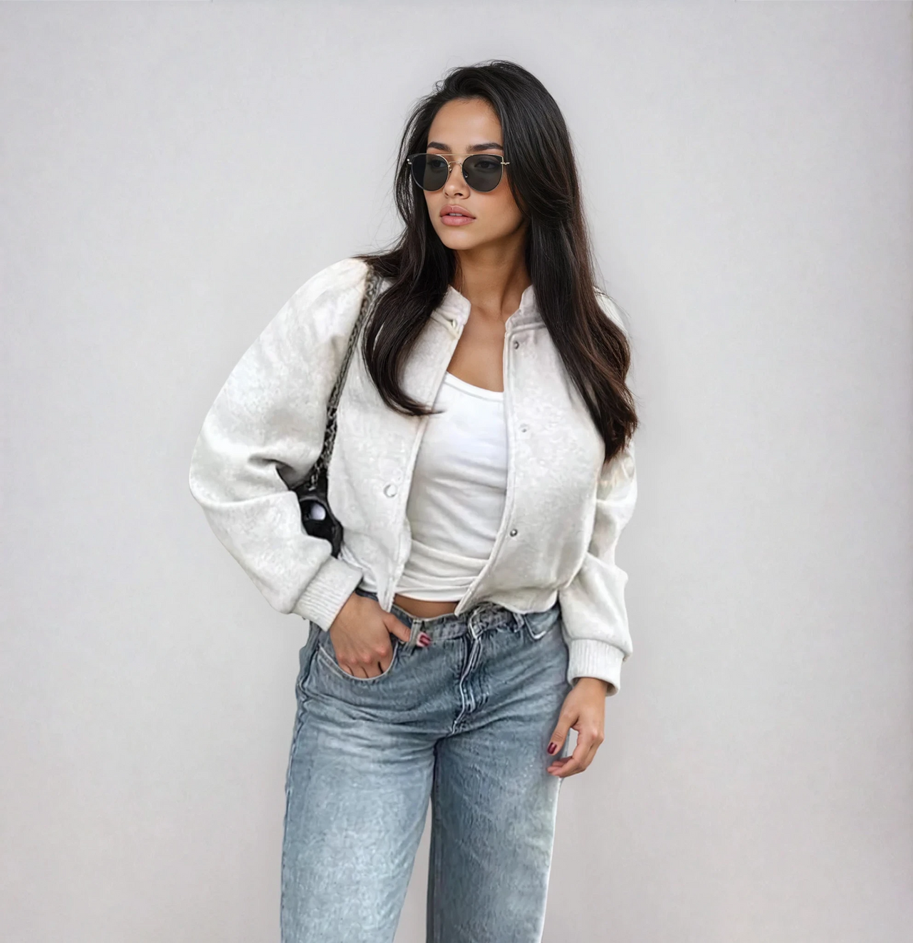 Biruvi | Women's Cropped Bomber Jacket