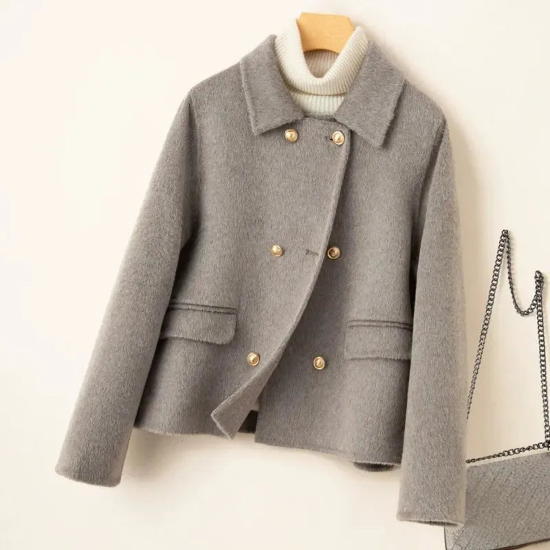 Biruvi | Woman's Elegant Wool Coat With Doll Collar And Gold Buttons