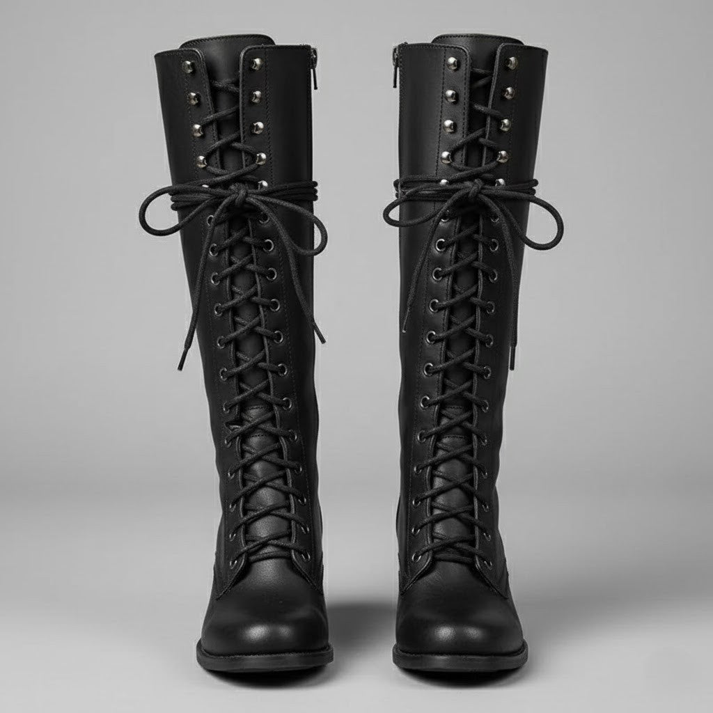 Biruvi | Women's Lace Up Knee High Boots