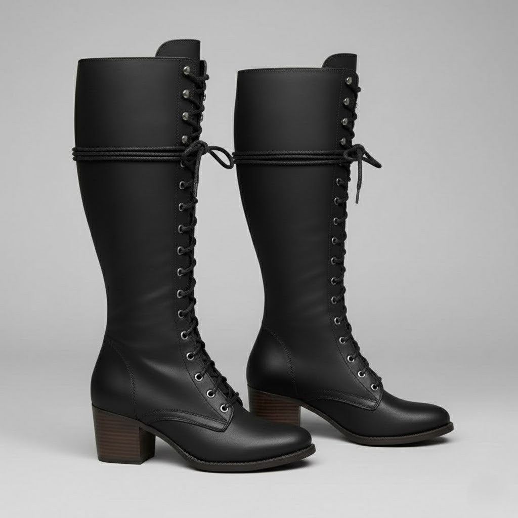 Biruvi | Women's Lace Up Knee High Boots
