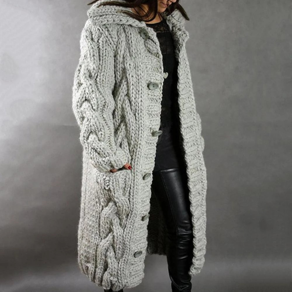 Biruvi | Women's Oversized Cable Knit Button Cardigan