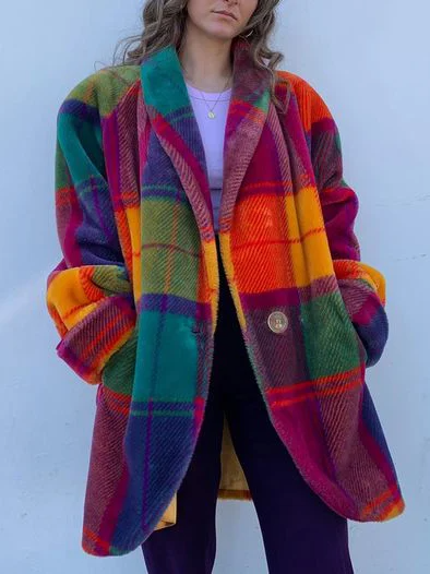 Biruvi | Women's Oversized Winter Plaid Coat