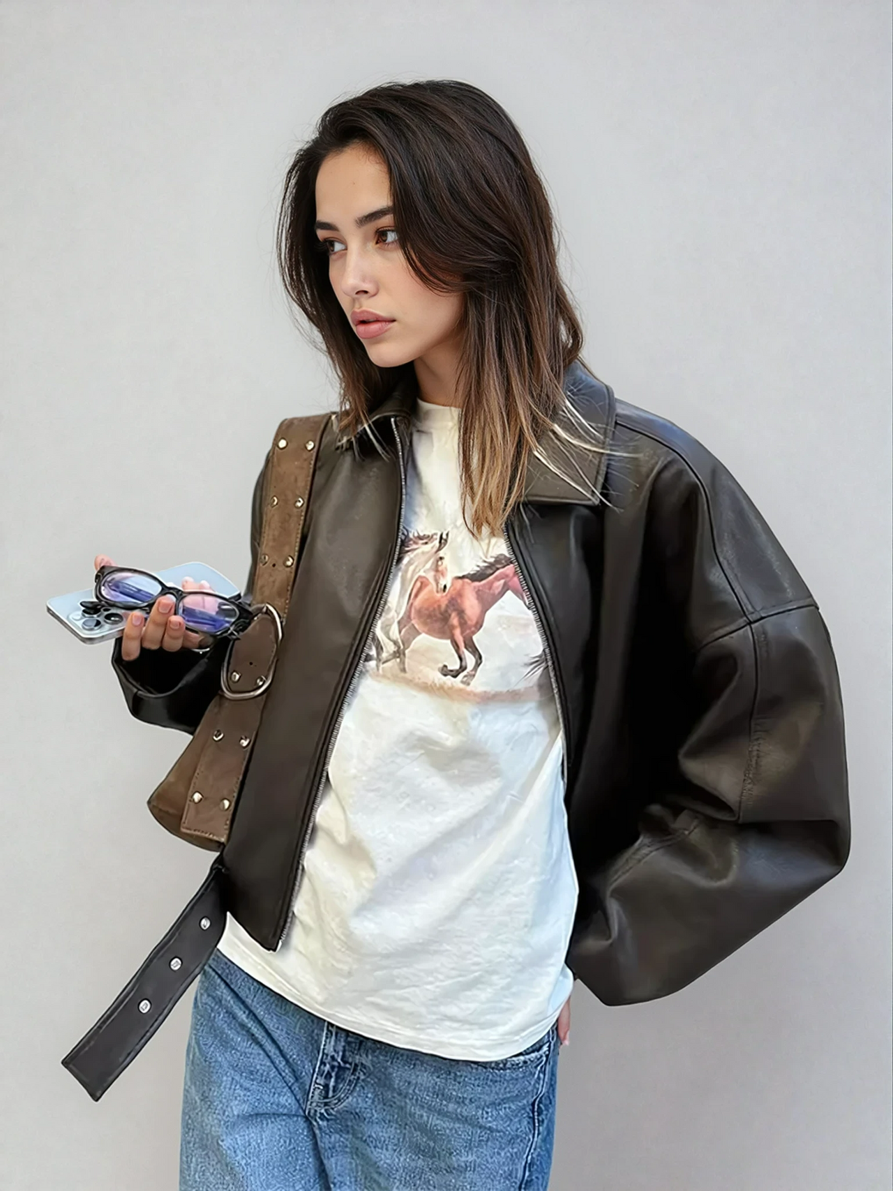Biruvi | Women's Vintage PU Leather Bomber Jacket