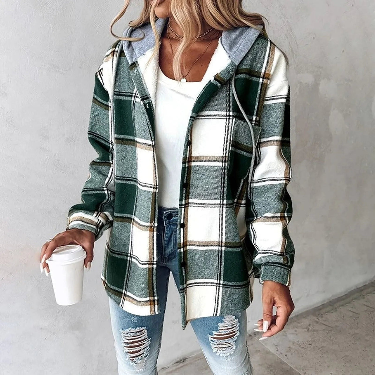 Biruvi | Women’s Button-Up Plaid Jacket