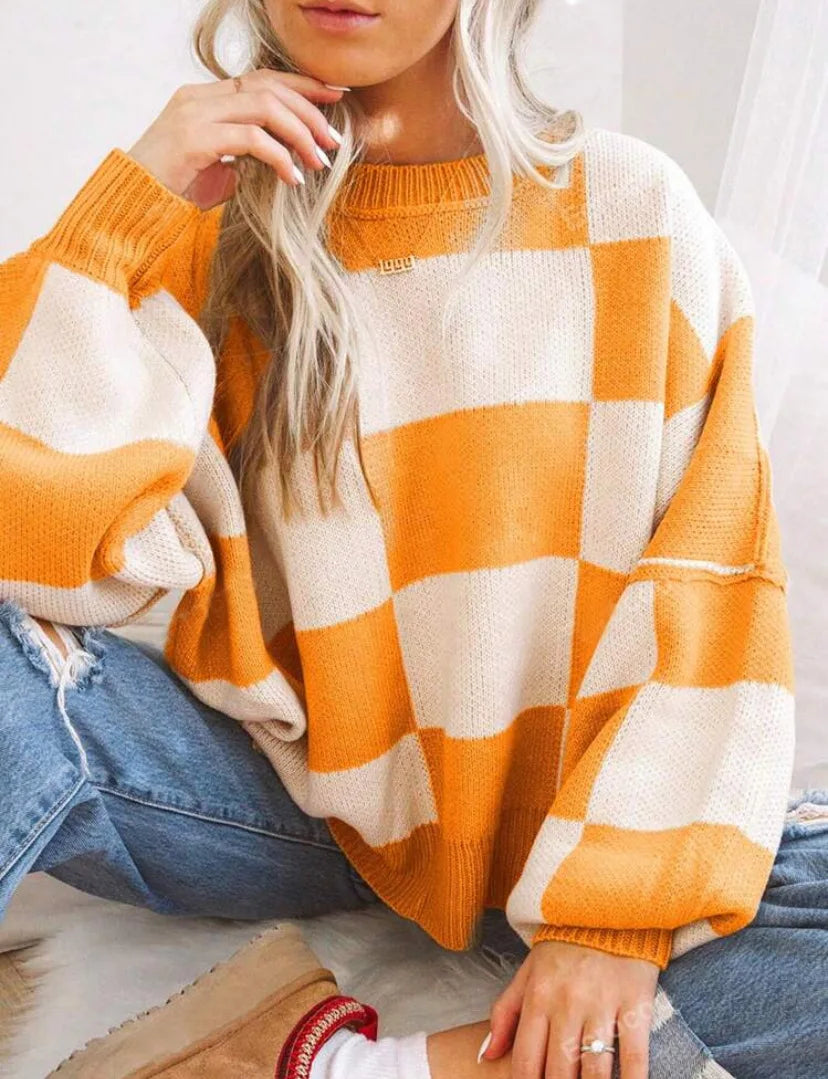 Biruvi | Women’s Checkerboard Knitted Sweater