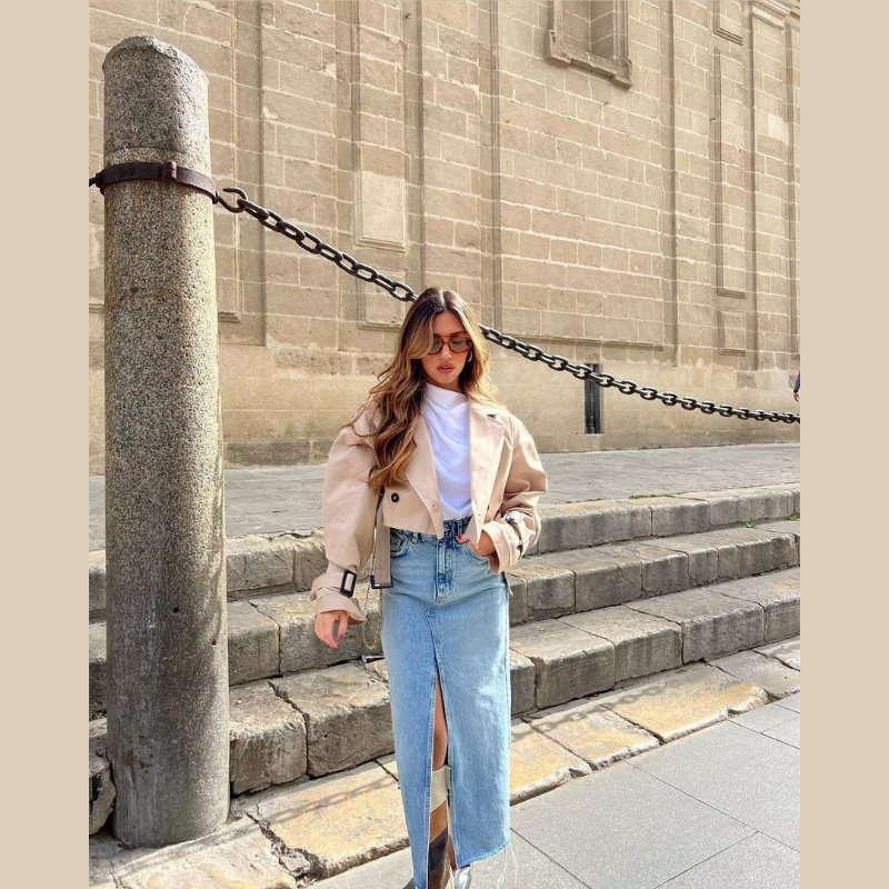 Biruvi | Women’s Cropped Coat with Buckle Style