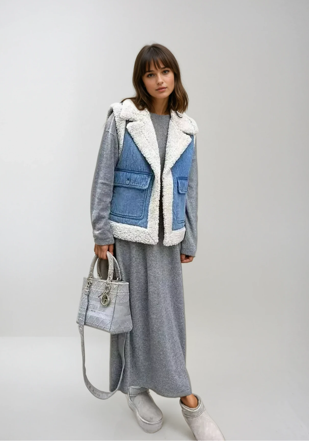 Biruvi | Women’s Denim Shearling Vest