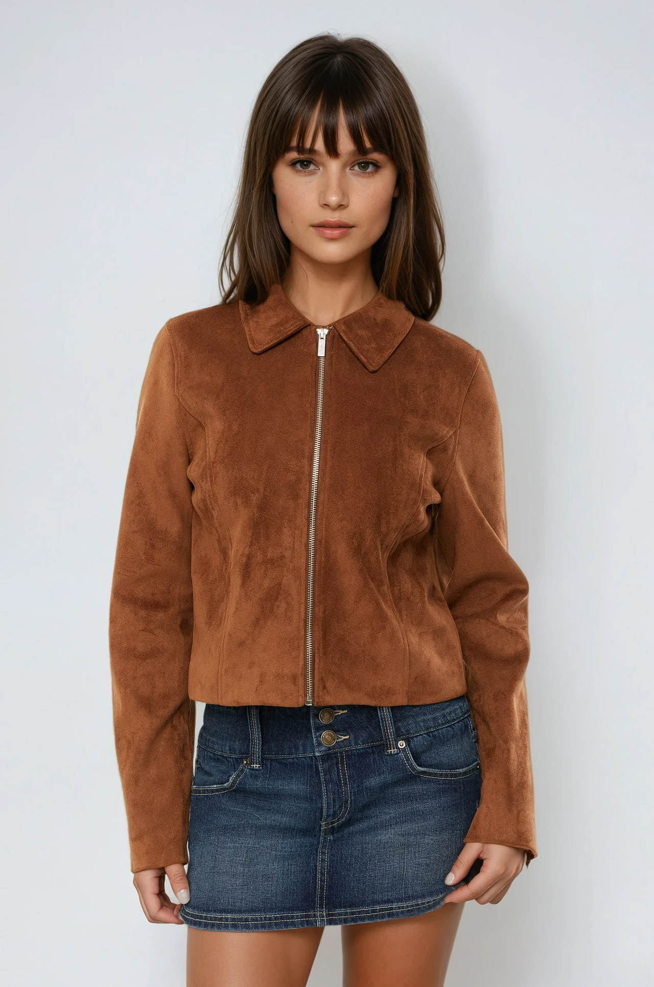 Biruvi | Women’s Faux Suede Cropped Jacket