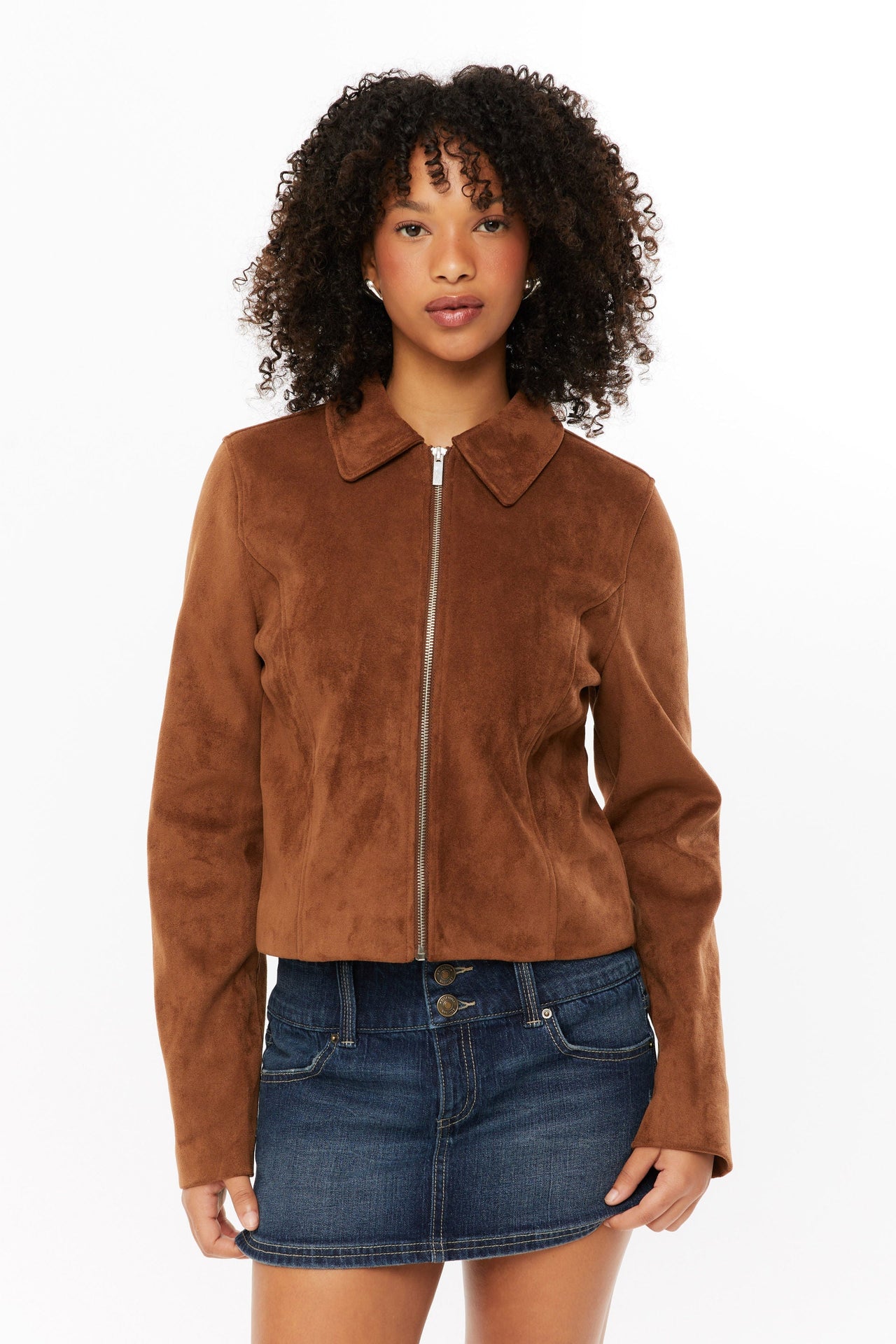 Biruvi | Women’s Faux Suede Cropped Jacket