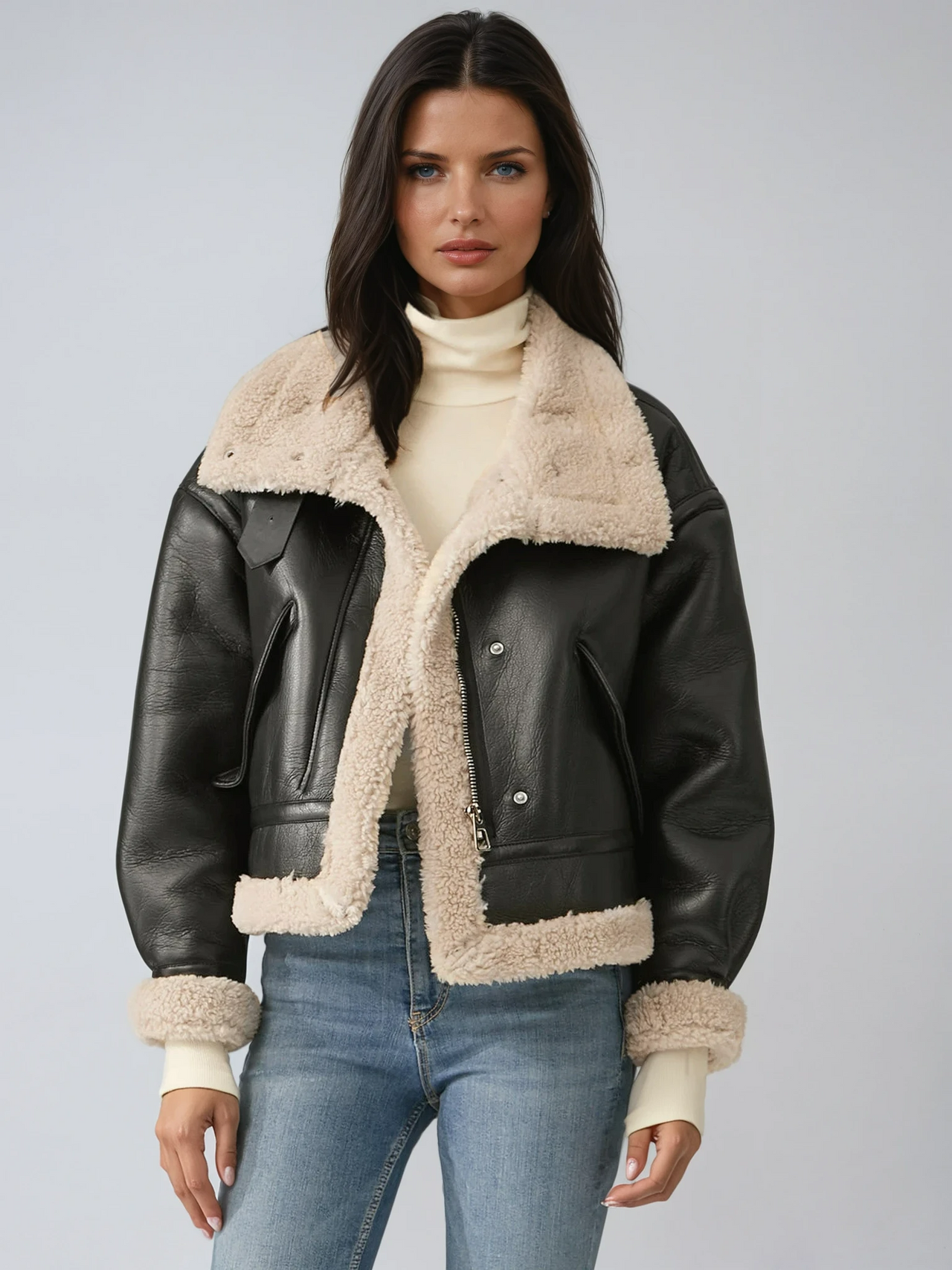 Biruvi | Women's Fleece Lined Leather Jacket