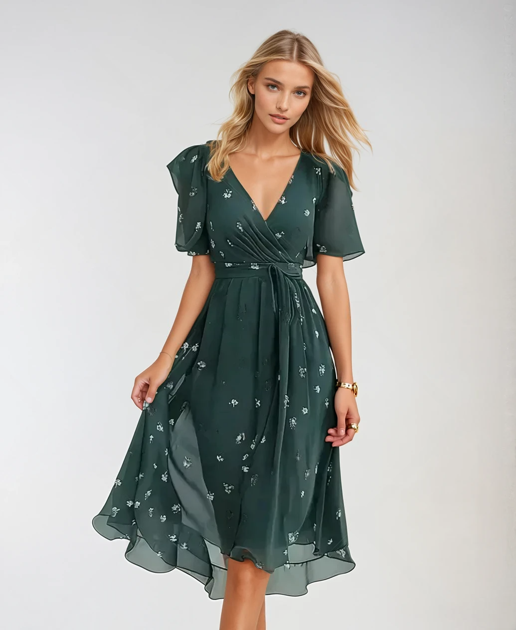 Seraphina | Floral Wrap Midi Dress – Feminine Elegance with a Timeless Charm 0