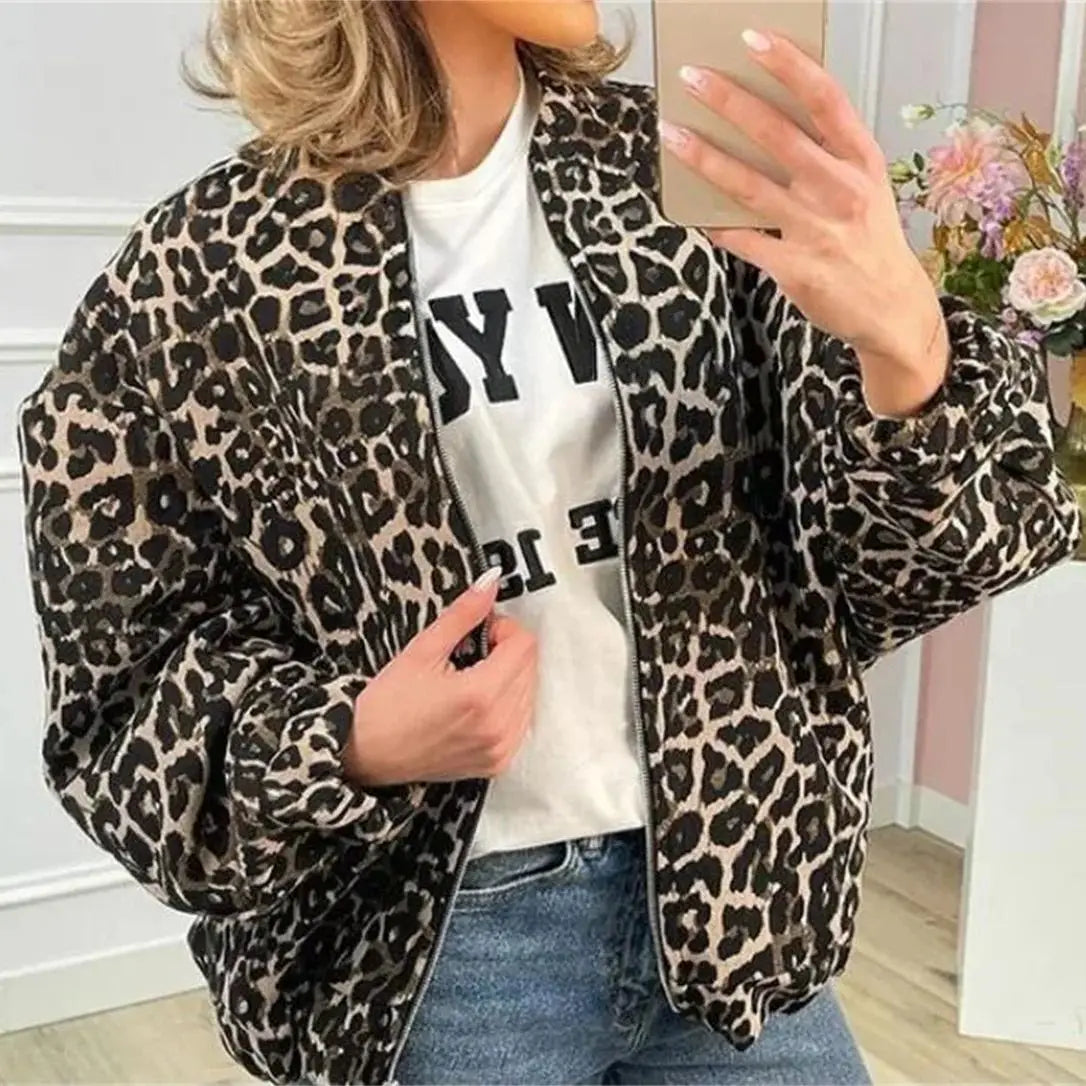 Biruvi | Women’s Leopard Print Bomber Jacket