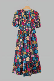 Florlie | Midi Dress With Puff Sleeves And Notch Neckline 2