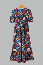 Florlie | Midi Dress With Puff Sleeves And Notch Neckline 3