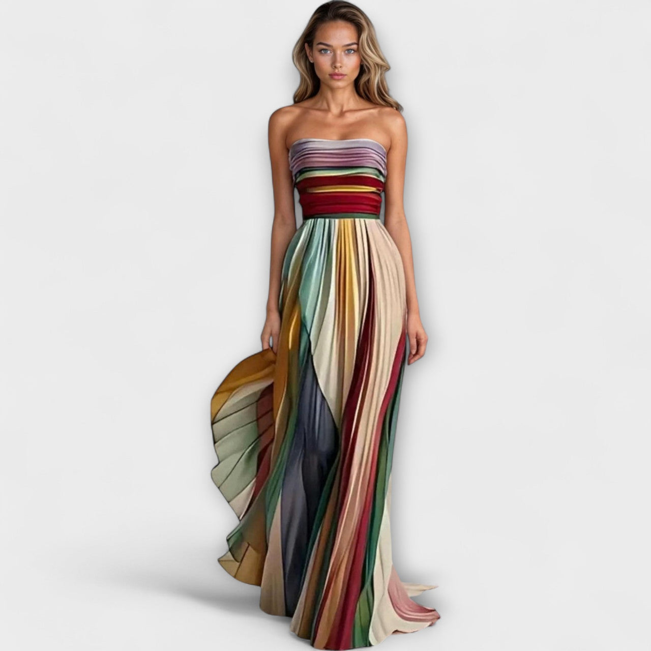 Biruvi | Women’s Multicolor Strapless Maxi Dress