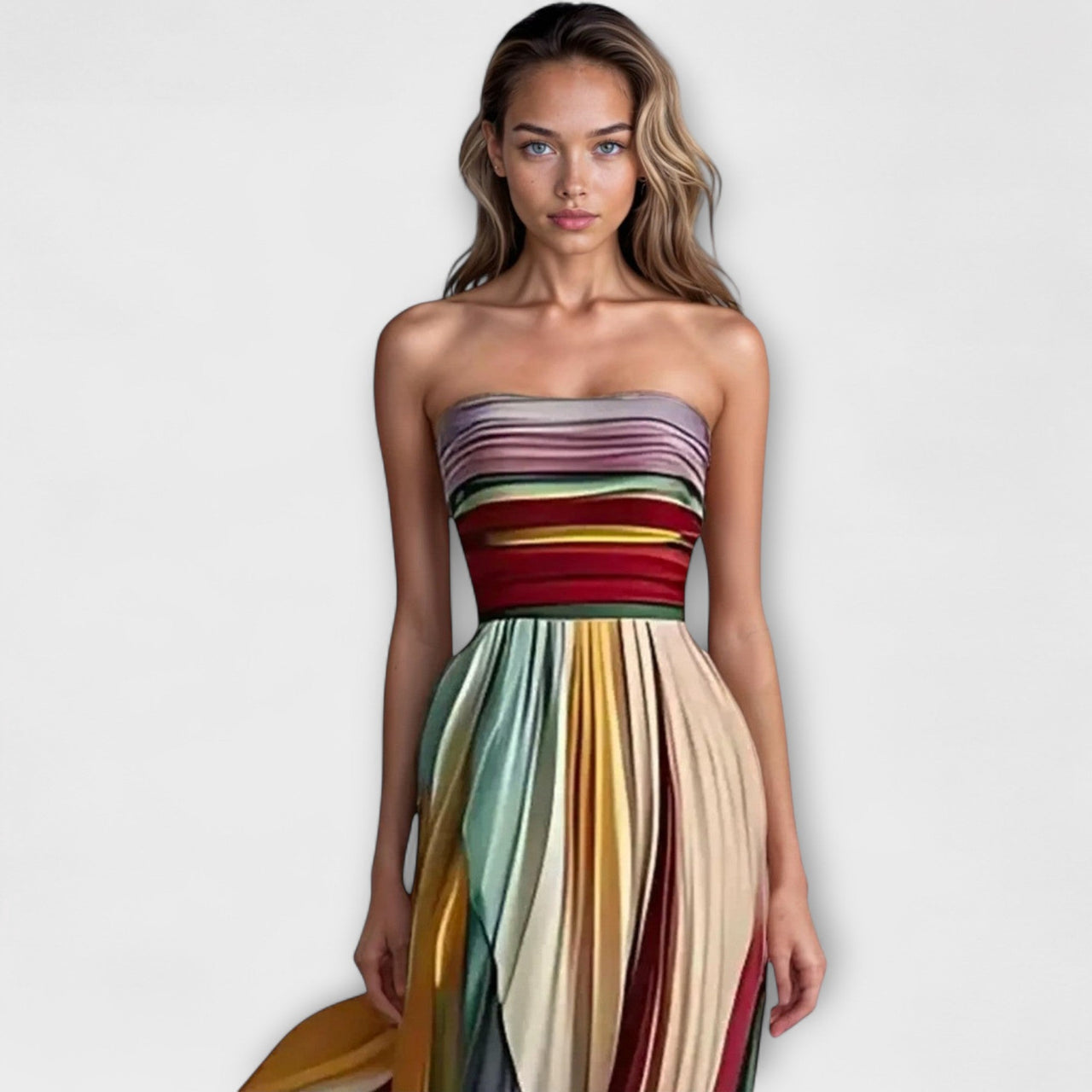 Biruvi | Women’s Multicolor Strapless Maxi Dress