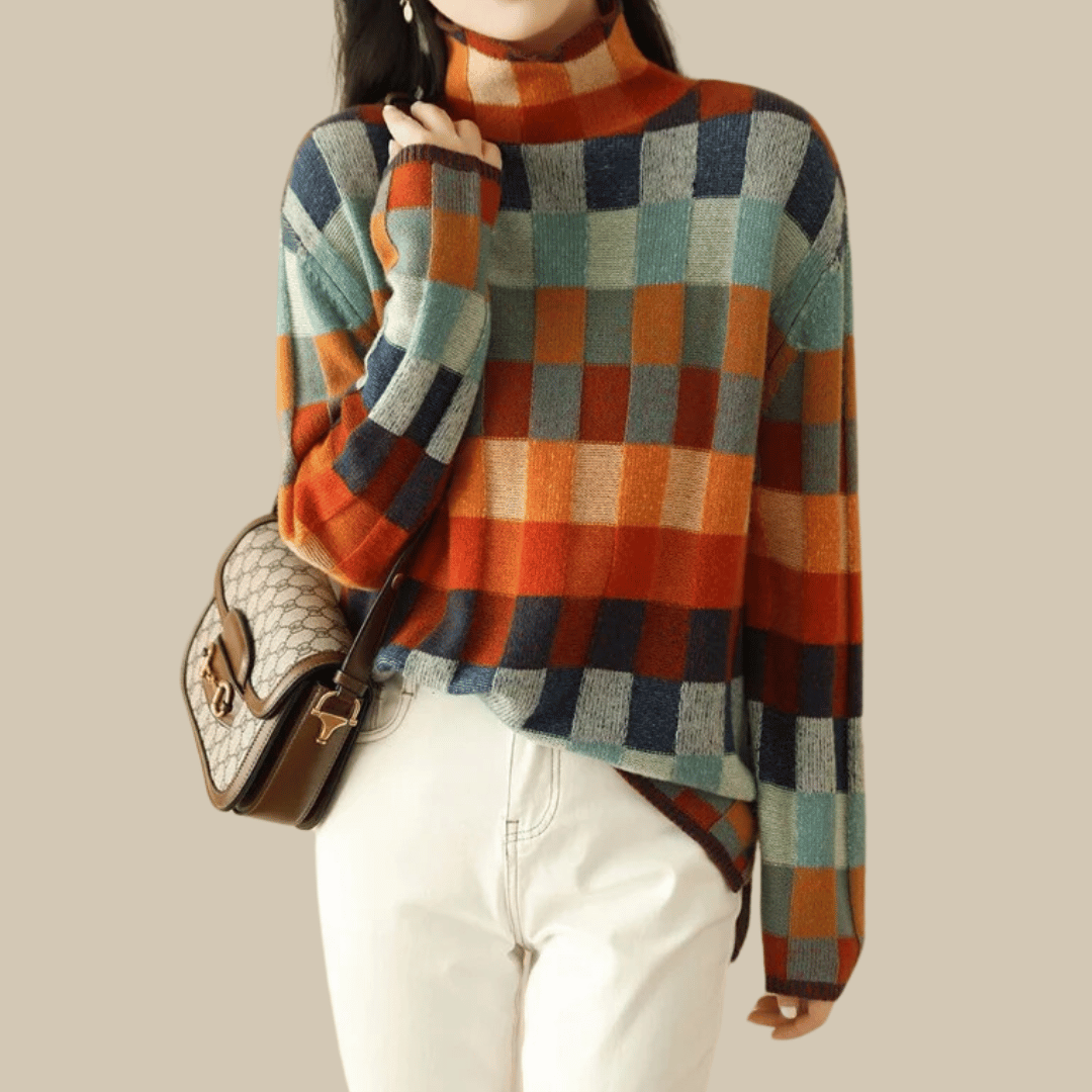 Biruvi | Women’s Multicolor Patchwork Turtleneck