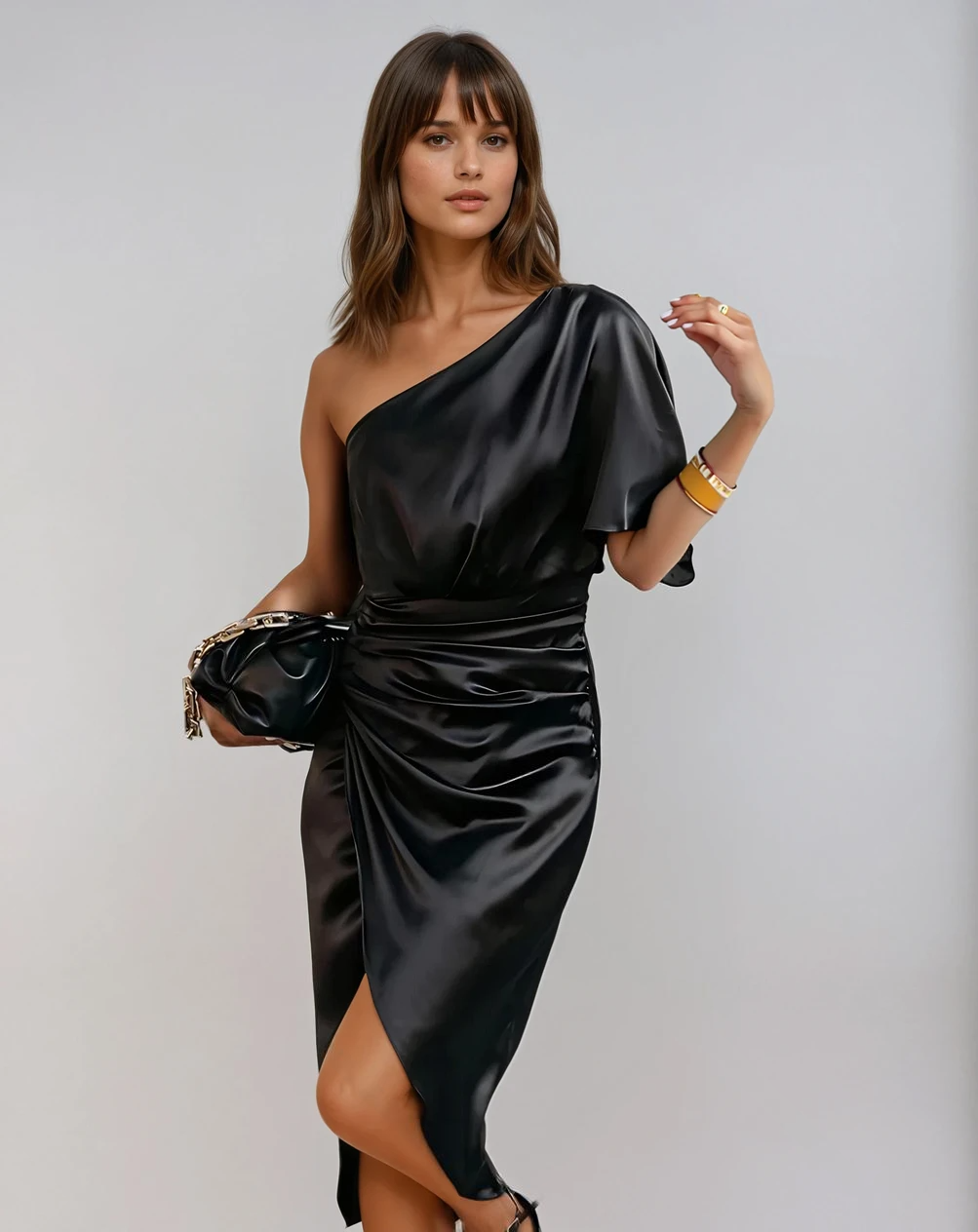 Selene | One-Shoulder Satin Midi Dress – Timeless Elegance with a Modern Twist 0