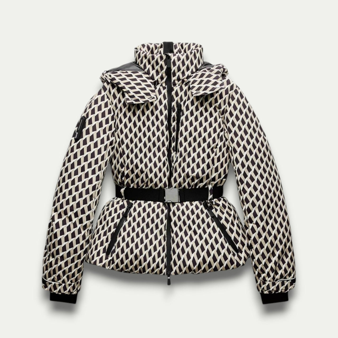 Biruvi | Women’s Patterned Belted Puffer Jacket