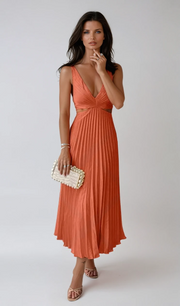 Melora | V-neck Midi Elegant Pleated With Cut-Out Details Dress 2