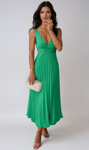 Melora | V-neck Midi Elegant Pleated With Cut-Out Details Dress 3