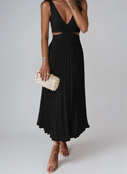 Melora | V-neck Midi Elegant Pleated With Cut-Out Details Dress 5