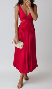 Melora | V-neck Midi Elegant Pleated With Cut-Out Details Dress 6