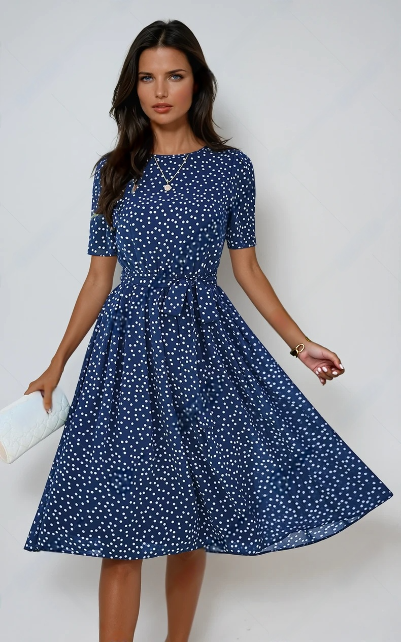 Zara Bloom | Printed Round Neck Polka Dress 0