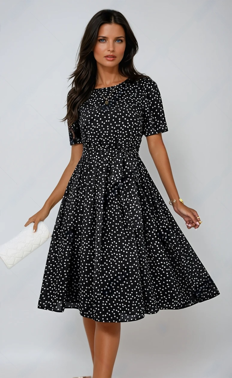Zara Bloom | Printed Round Neck Polka Dress 1