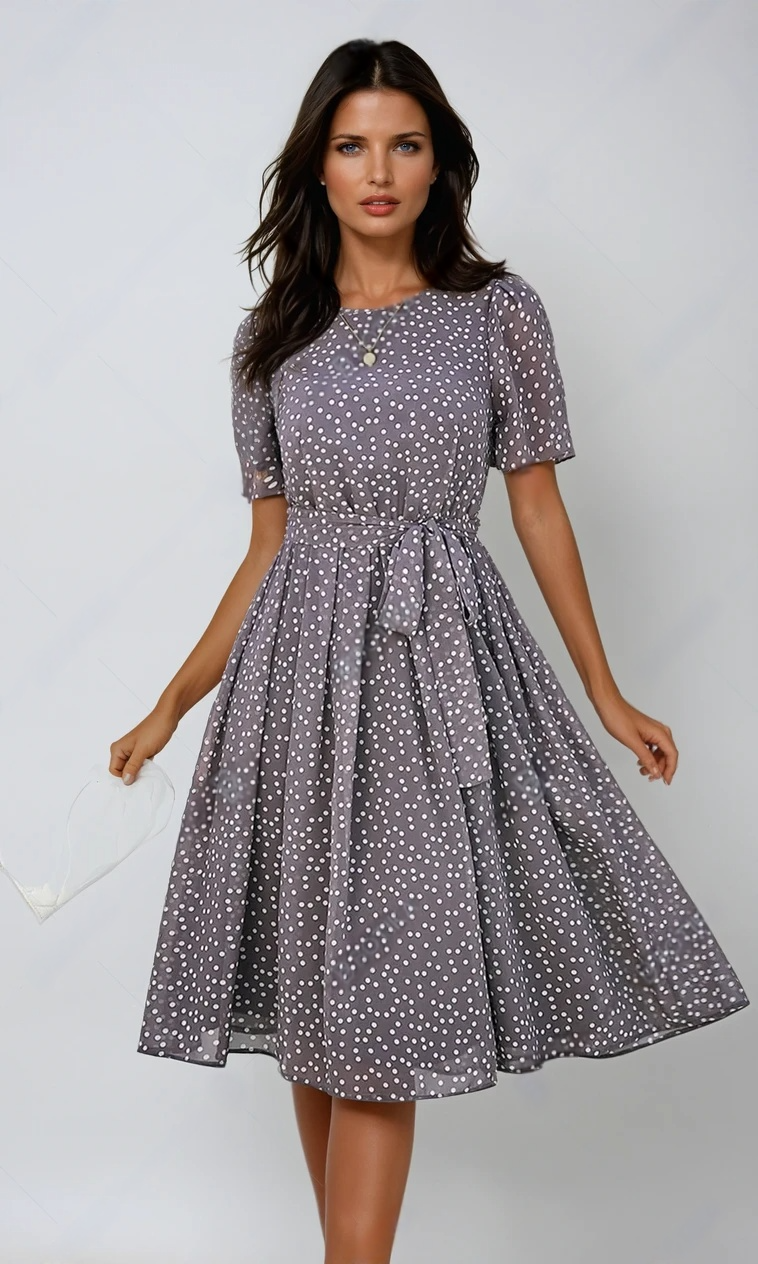Zara Bloom | Printed Round Neck Polka Dress 2