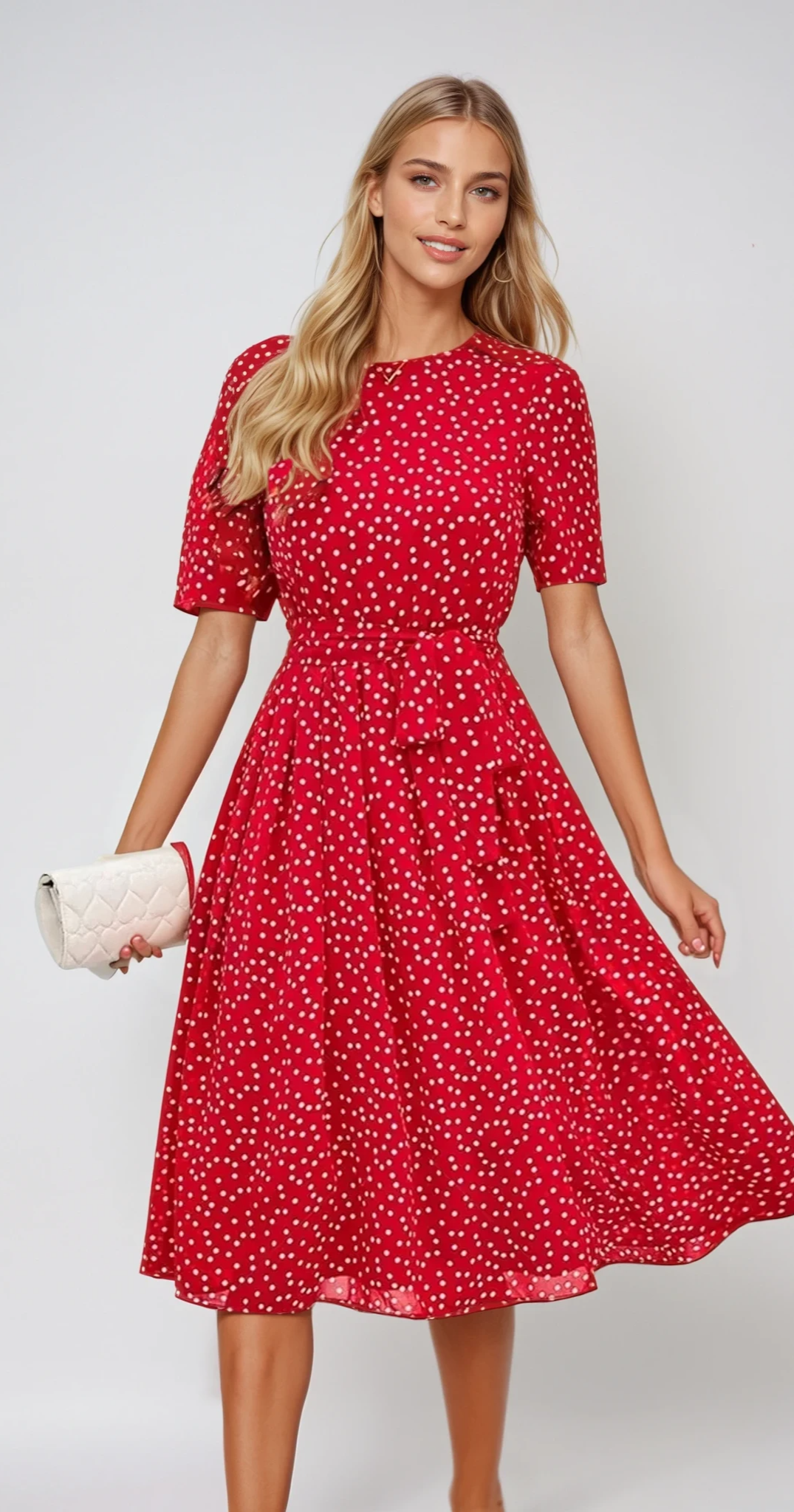 Zara Bloom | Printed Round Neck Polka Dress 4