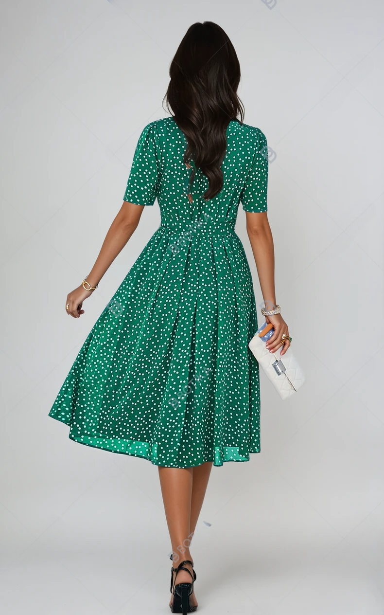 Zara Bloom | Printed Round Neck Polka Dress 6