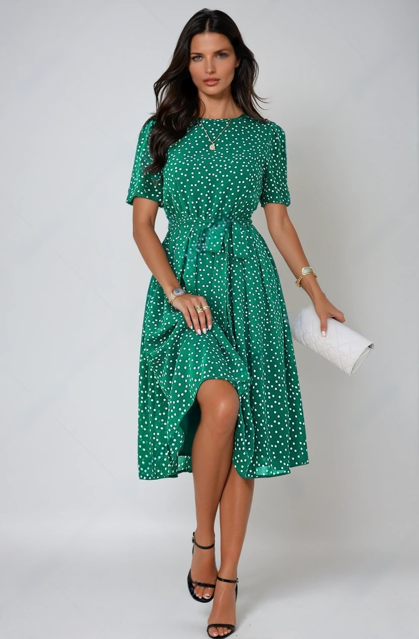 Zara Bloom | Printed Round Neck Polka Dress 7