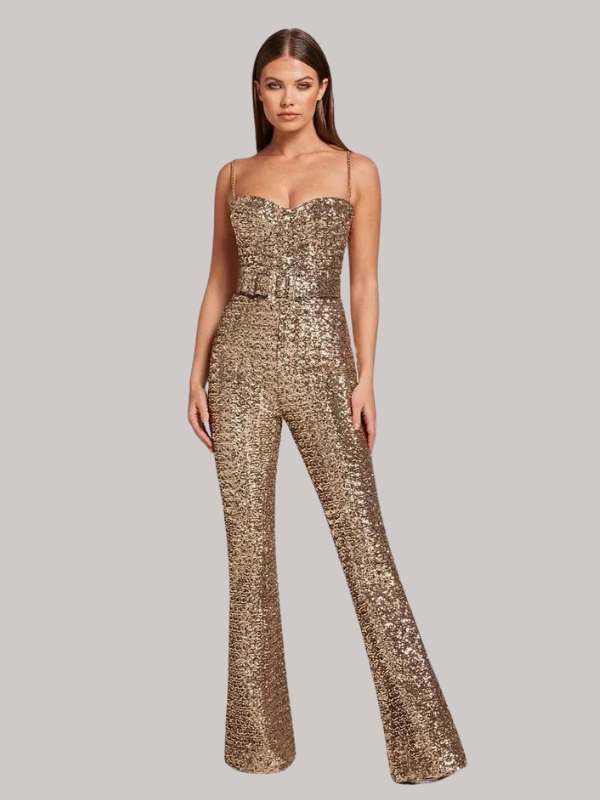 Biruvi | Women’s Strapless Glitter Jumpsuit