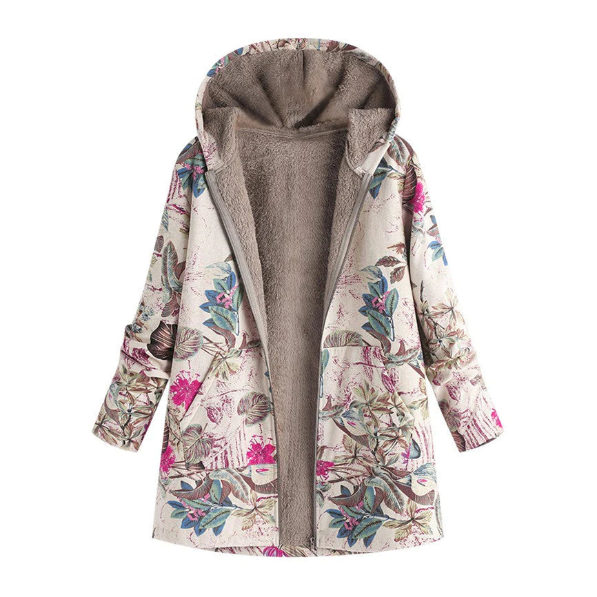 Biruvi | Women’s Floral Coat With Hood