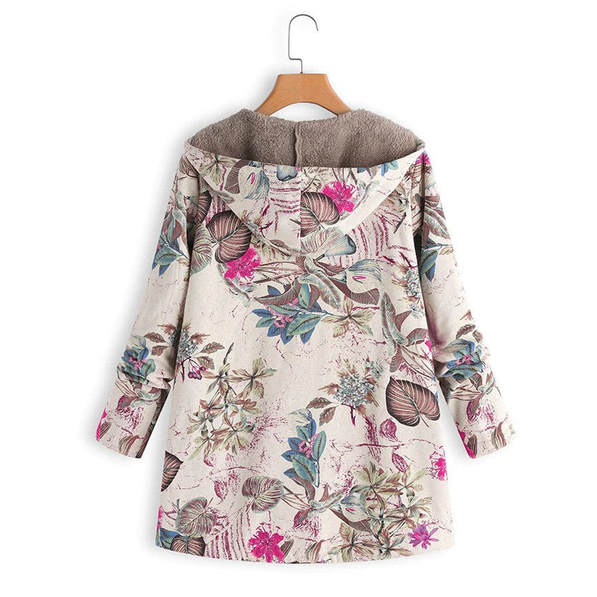 Biruvi | Women’s Floral Coat With Hood