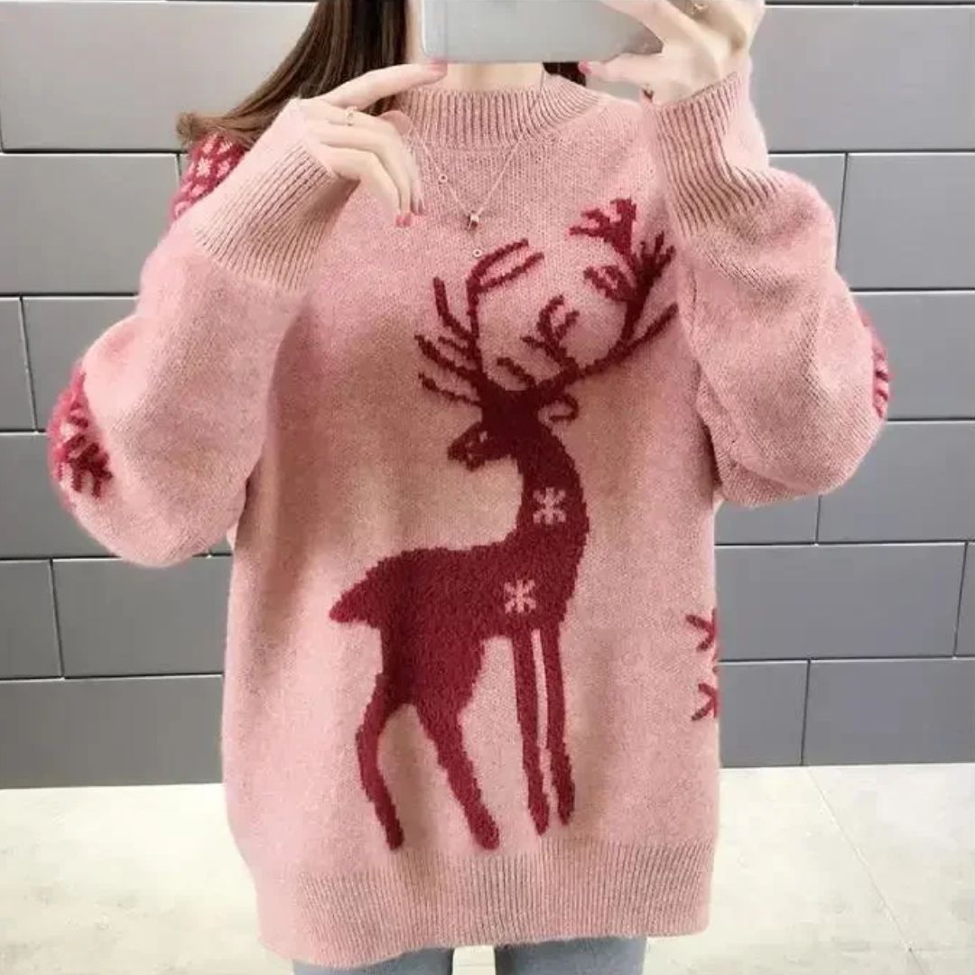 Biruvi | Women’s Sweater With Reindeer Pattern