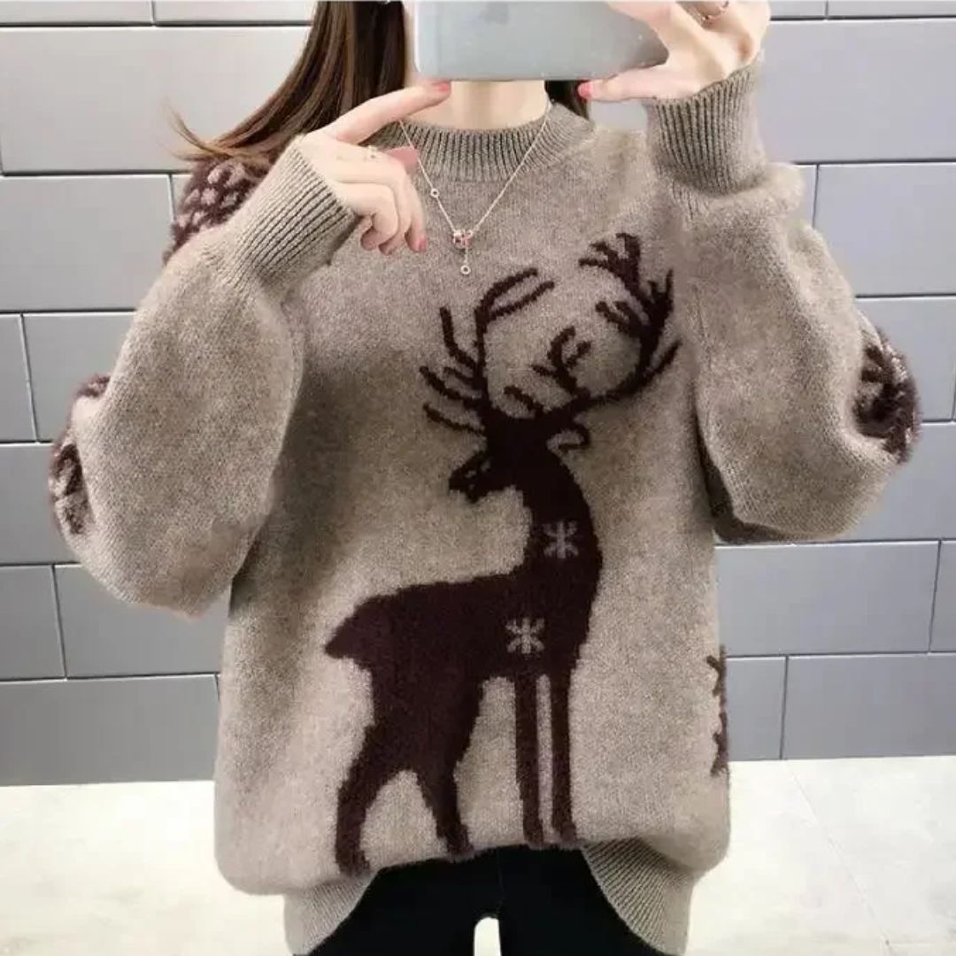 Biruvi | Women’s Sweater With Reindeer Pattern