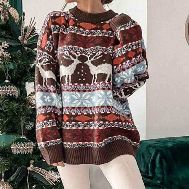 Biruvi | Women's Oversized Christmas Print Knit Jumper