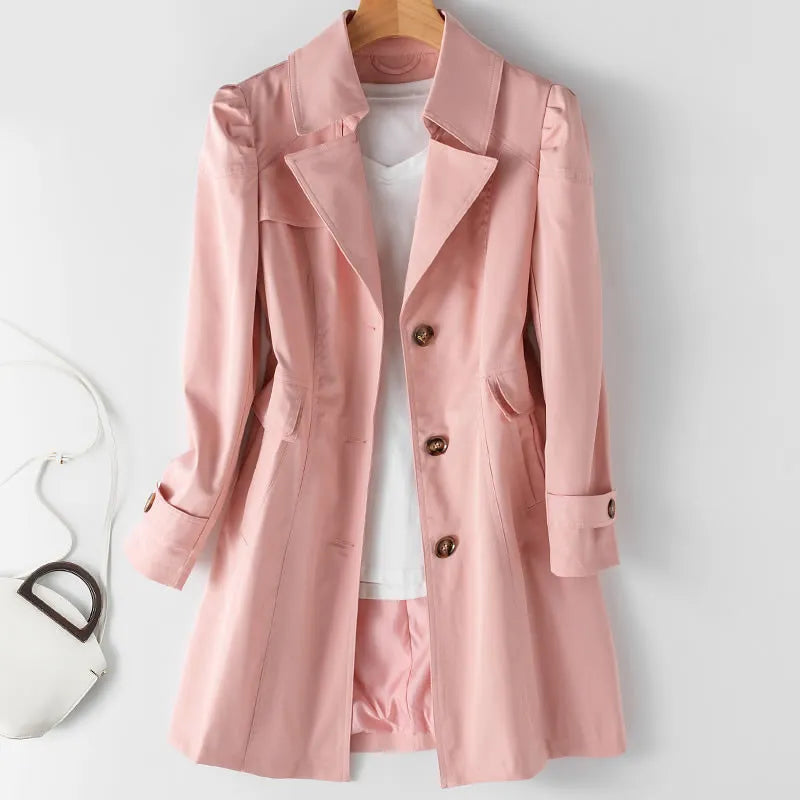 Biruvi | Women’s Deluxe Sheen Water-Resistant Single-Breasted Trench Coat