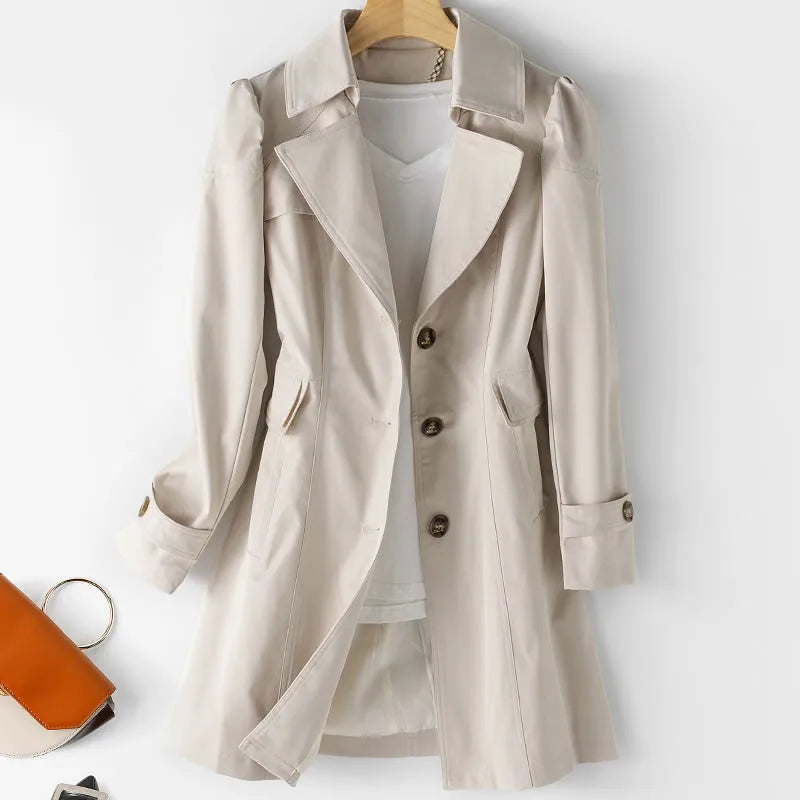 Biruvi | Women’s Deluxe Sheen Water-Resistant Single-Breasted Trench Coat